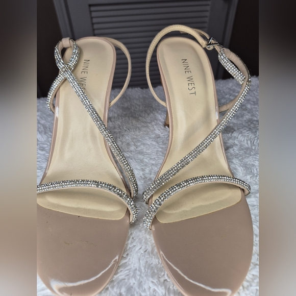 Nine West Nude Heels with Rhinestone Straps - Picture 2 of 7
